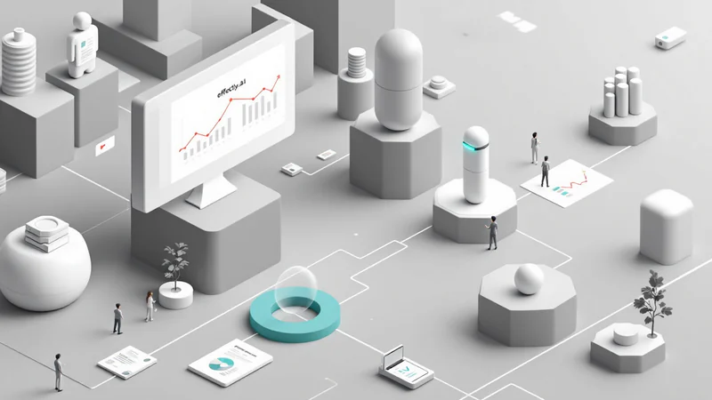 White capsule bot examining Ahrefs keyword research dashboard with data visualization elements