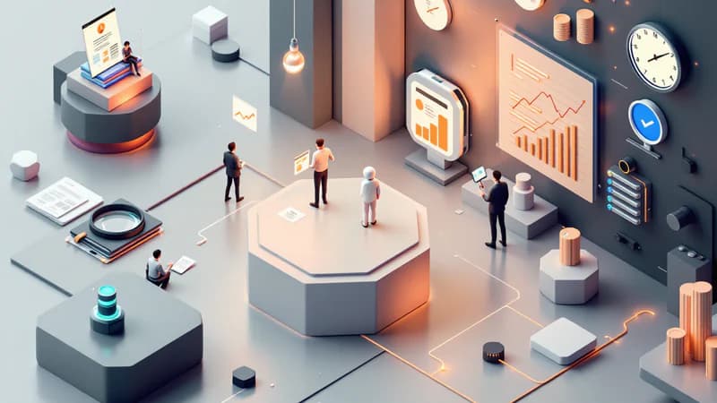 White bots evaluating different platform options with comparison charts for enterprise SEO tools
