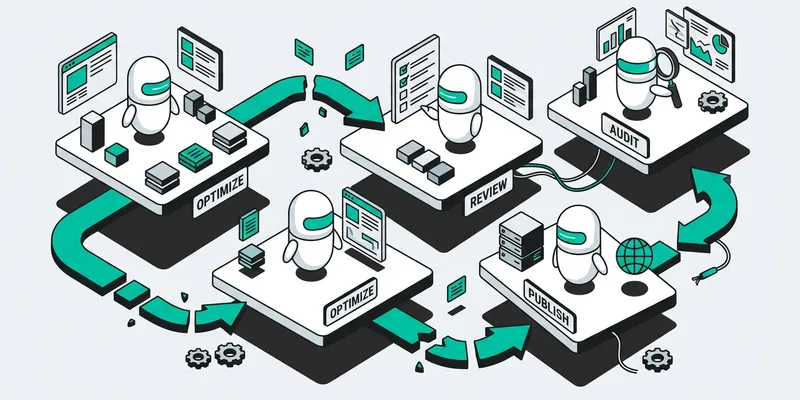 Isometrisk diagram: Vad programvara för SEO-godkännandearbetsflöden faktiskt är till för — SEO-godkännandearbetsflöd...