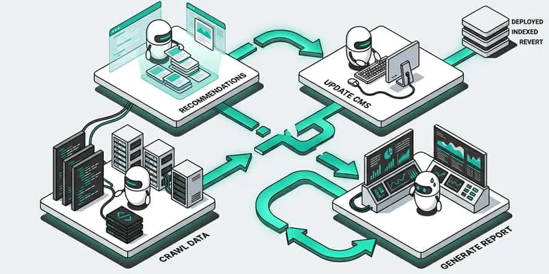 Isometrisk diagram: Vad seo autopilot software faktiskt borde göra — SEO Autopilot-mjukvara So...