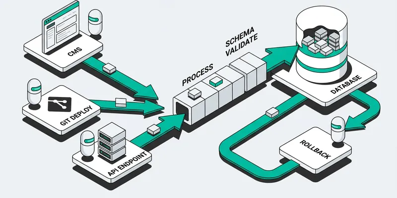 Clean technical architecture showing white capsule bots managing native SEO execution without overlay dependencies