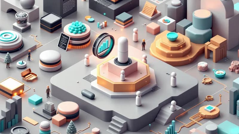 SEO-ändringsanalysprocess · Klicka för att förstora Kapselrobotar som analyserar SEO-mätvärden och data om ändringspåverkan på flytande skärmar