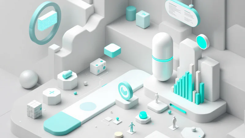 Främsta SEO Change Management-plattformar · Klicka för att förstora Sju distinkta verktygsstation med kapselrobotar som demonstrerar olika SEO-hanteringsförmågor