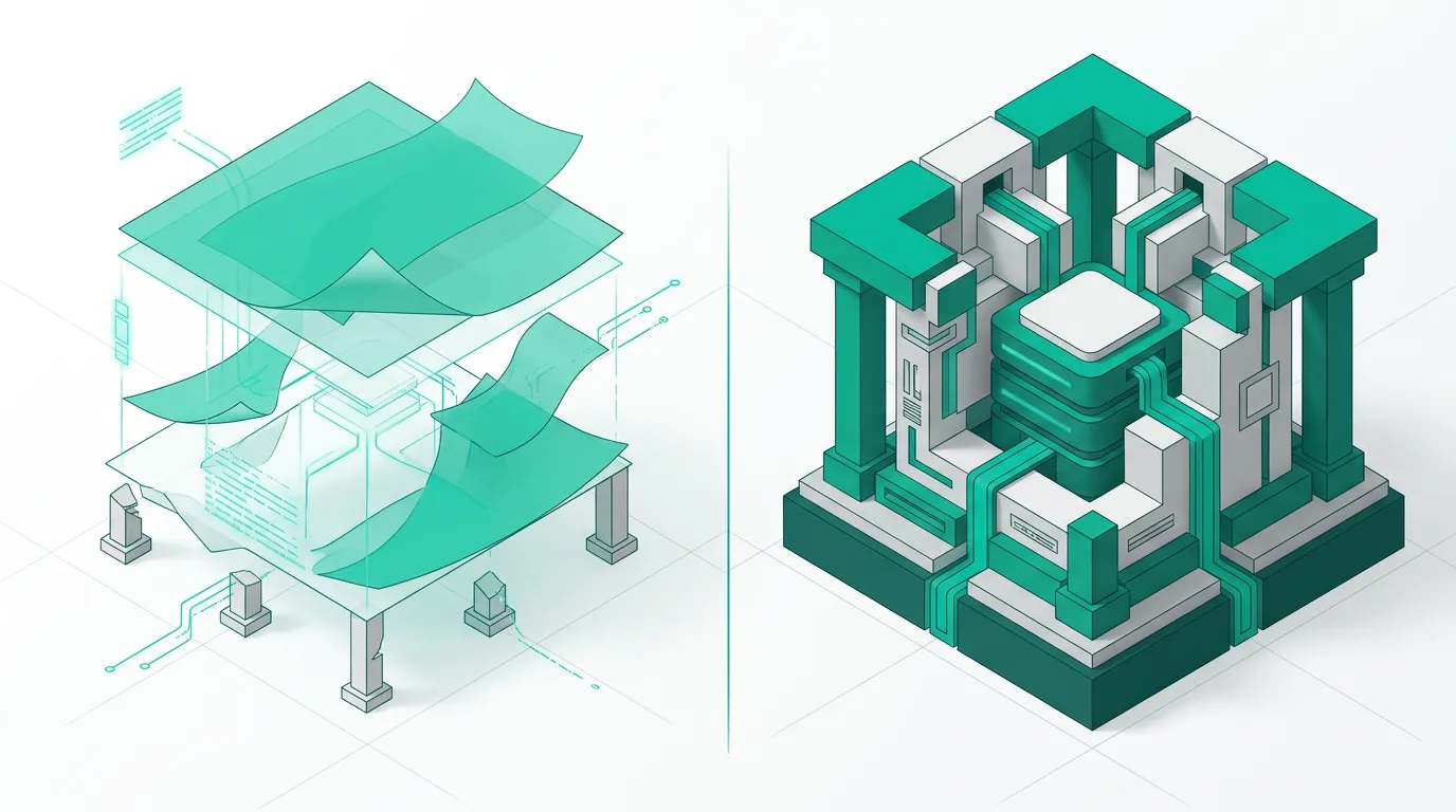 SEO-leverantörsjämförelsediagram som framhäver permanenta implementeringsfunktioner kontra tillfälliga granskning-endast lösningar